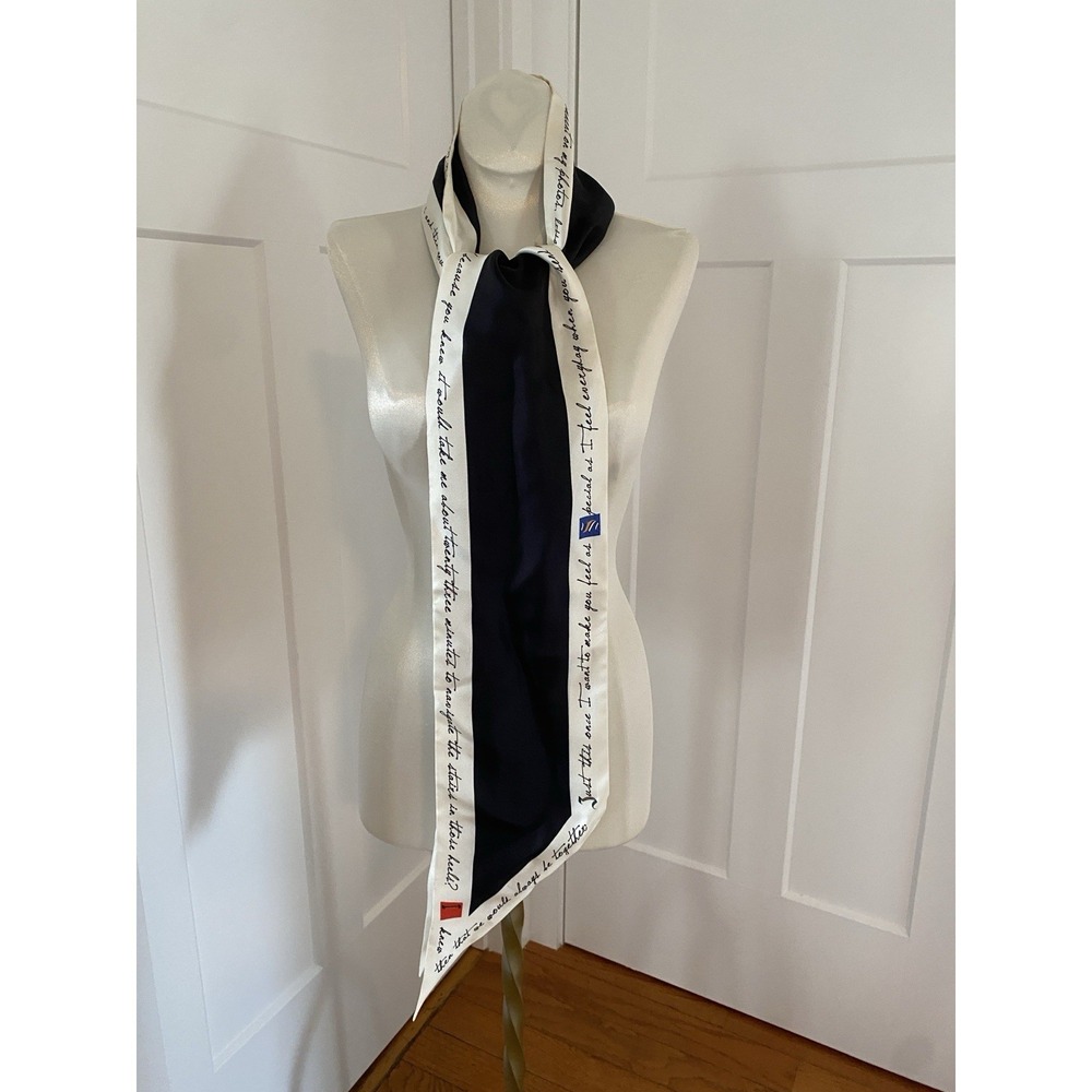 foundrae 100% Silk  Double-Sided Scarf Black White Letters 77"L Triangular Ends